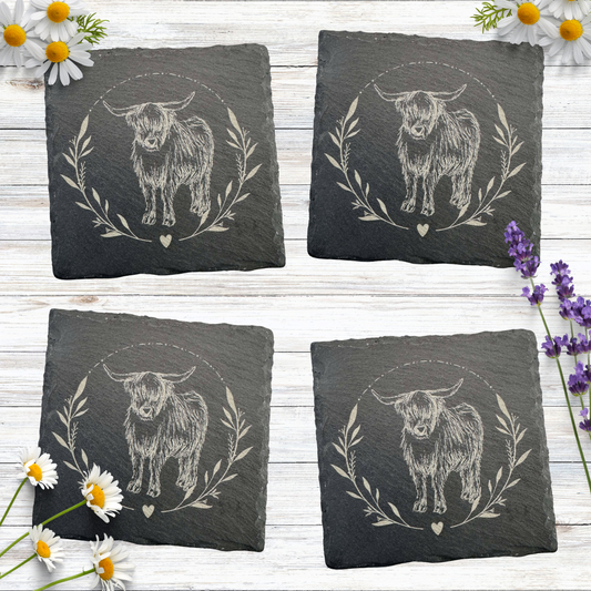 Highland Cow Slate Coasters