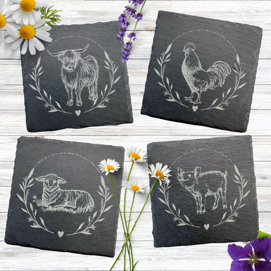 Farmyard Animal Slate Coasters - Set Of 4