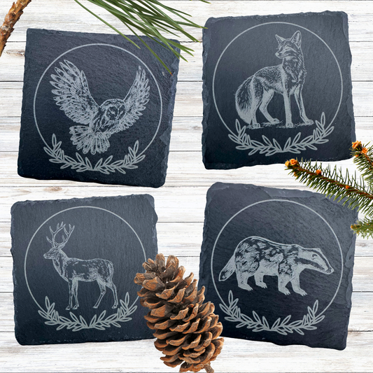 Woodland Animal Slate Coasters - Set Of 4